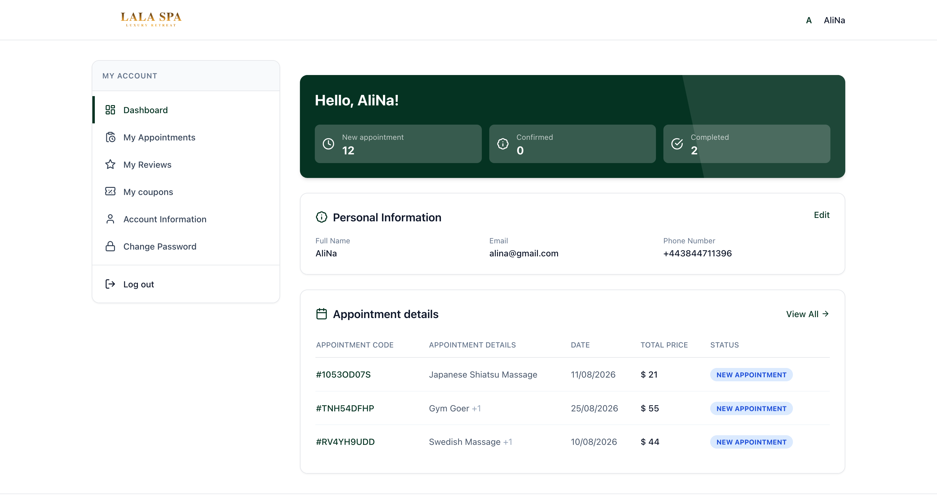 Customer portal dashboard